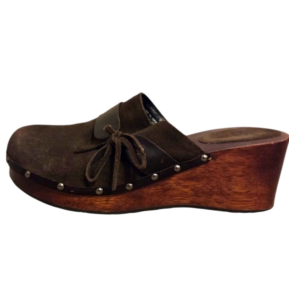 Vintage Y2k 90's American Eagle Wooden Heel Clog Leather Women's Size 10 Brown - Picture 6 of 10